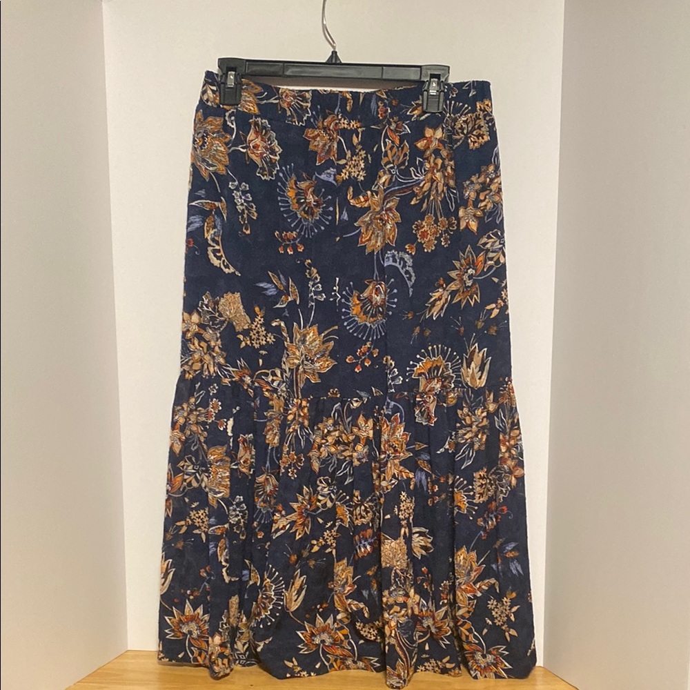 Cupio Blue and Gold Tiered Maxi Skirt A-Line Resort Wear